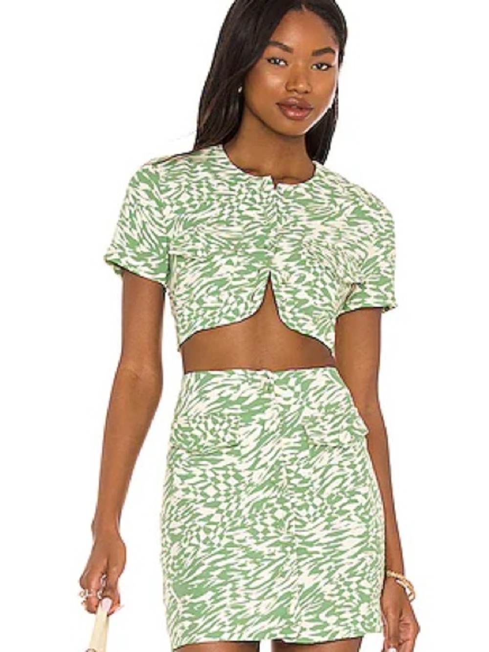 Song of Style Green and White Abstract Cropped Tee